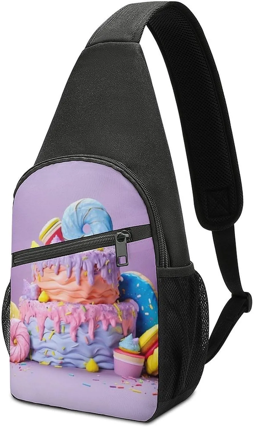 Chest Bag Sling Bag for Men Women Colored Cake Sport Sling Backpack Lightweight Shoulder Bag for Travel