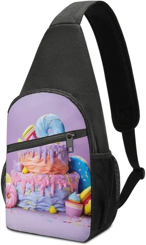 Chest Bag Sling Bag for Men Women Colored Cake Sport Sling Backpack Lightweight Shoulder Bag for Travel