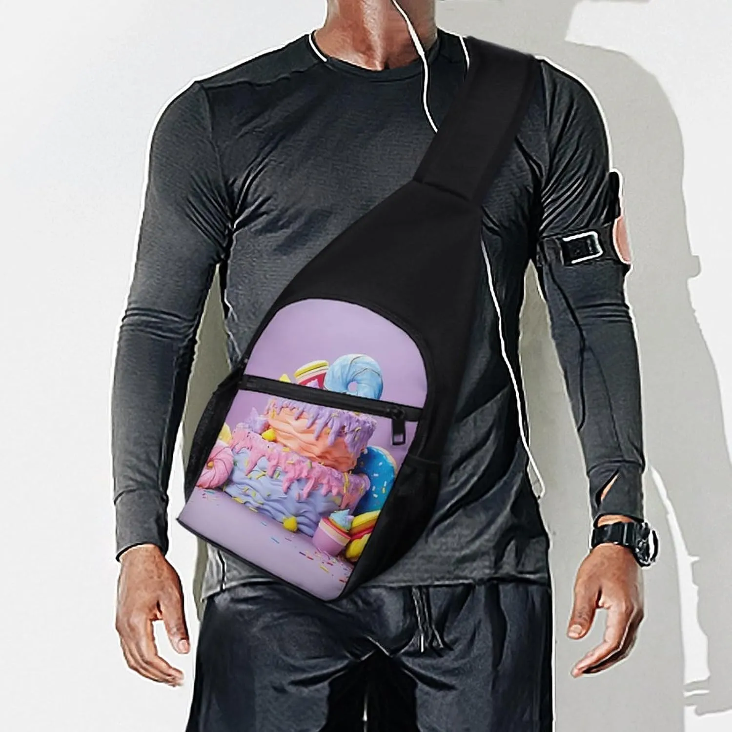 Chest Bag Sling Bag for Men Women Colored Cake Sport Sling Backpack Lightweight Shoulder Bag for Travel