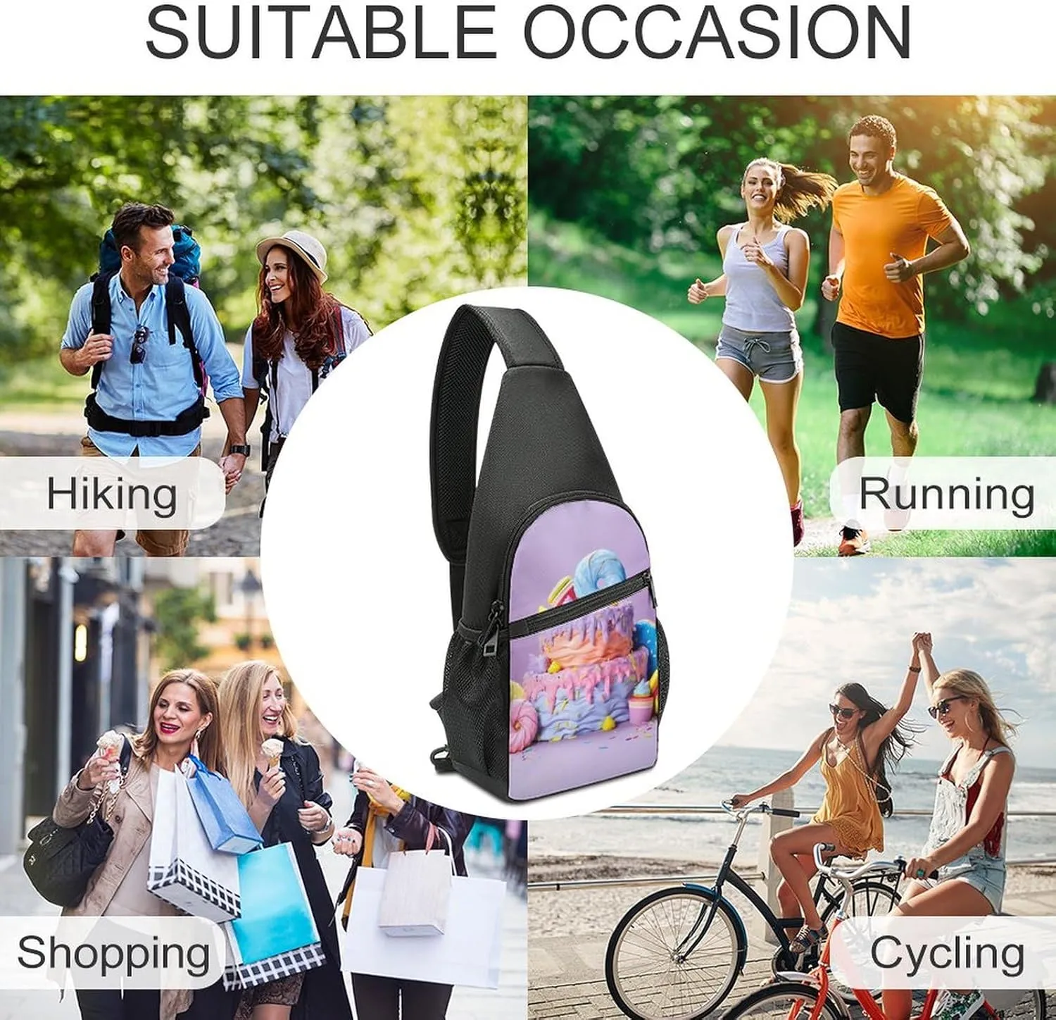 Chest Bag Sling Bag for Men Women Colored Cake Sport Sling Backpack Lightweight Shoulder Bag for Travel