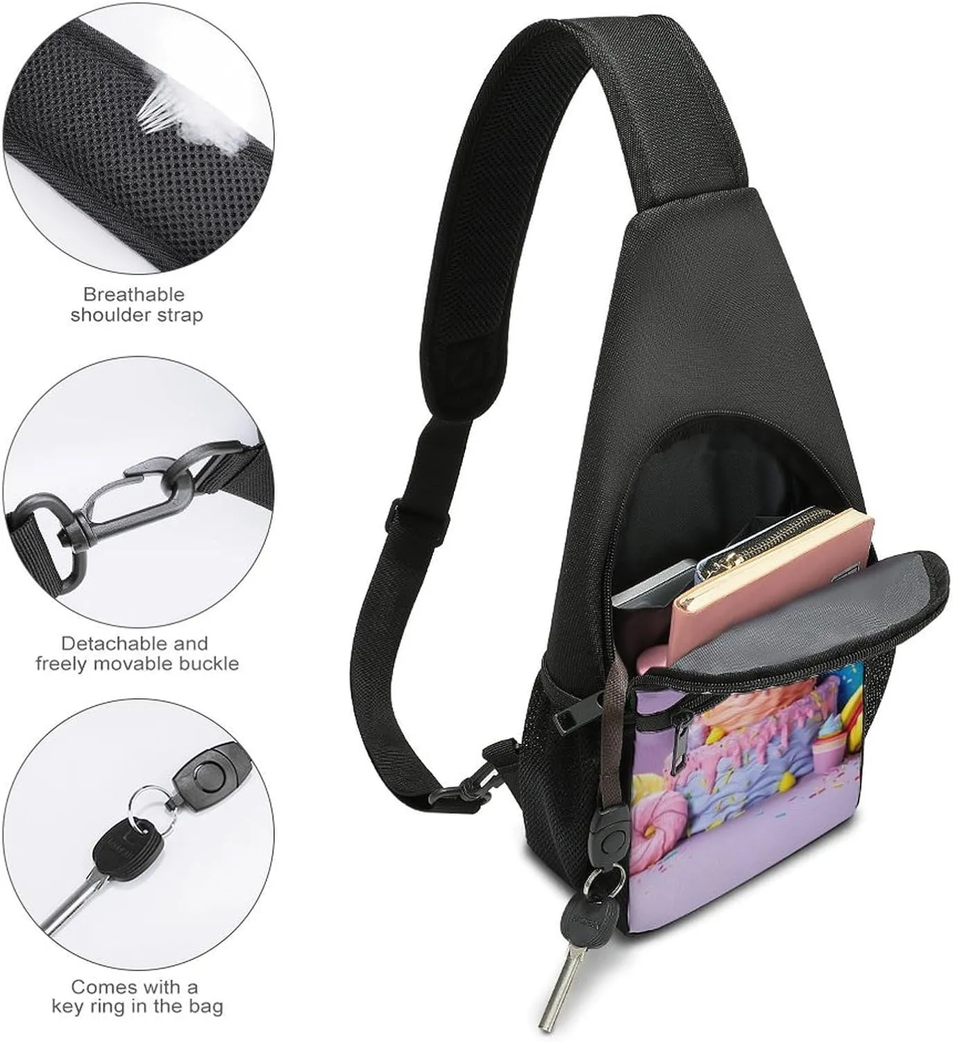 Chest Bag Sling Bag for Men Women Colored Cake Sport Sling Backpack Lightweight Shoulder Bag for Travel