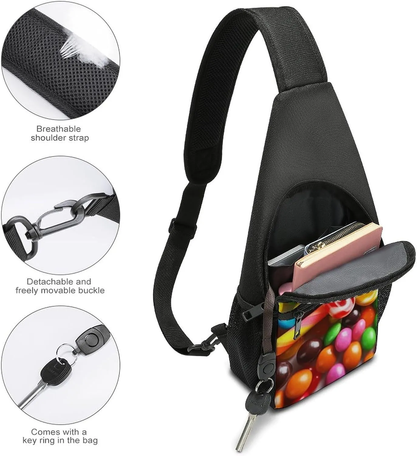 Chest Bag Sling Bag for Men Women Colorful Candy Sport Sling Backpack Lightweight Shoulder Bag for Travel