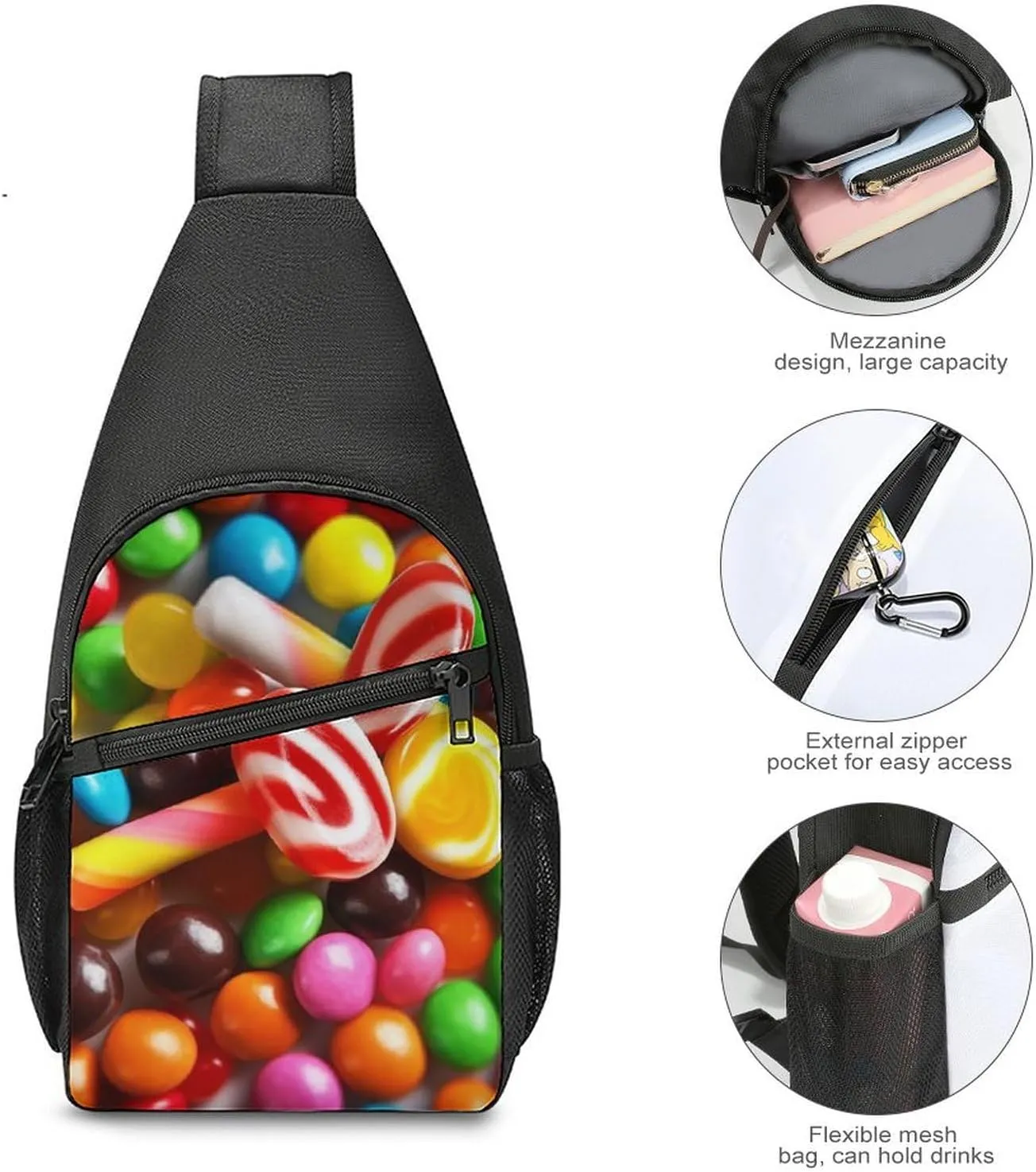 Chest Bag Sling Bag for Men Women Colorful Candy Sport Sling Backpack Lightweight Shoulder Bag for Travel
