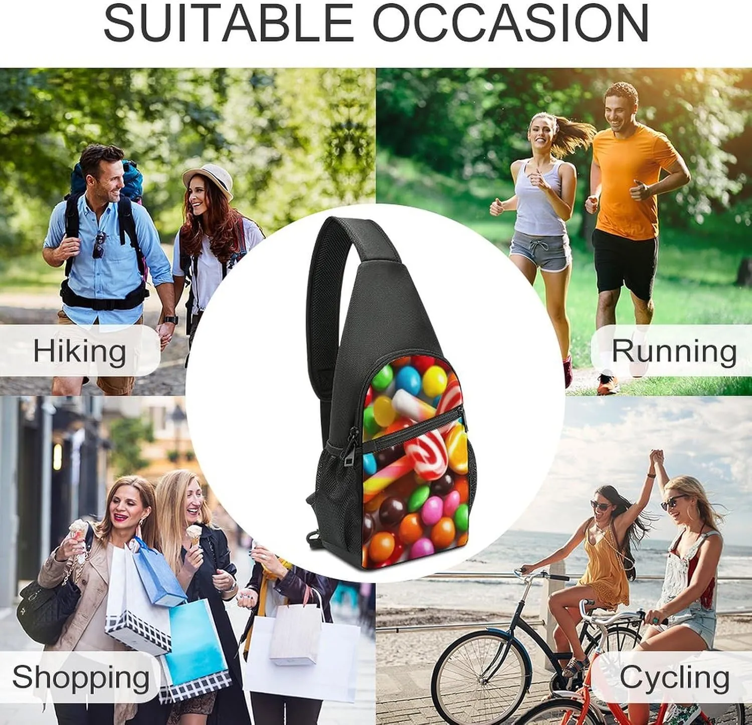 Chest Bag Sling Bag for Men Women Colorful Candy Sport Sling Backpack Lightweight Shoulder Bag for Travel