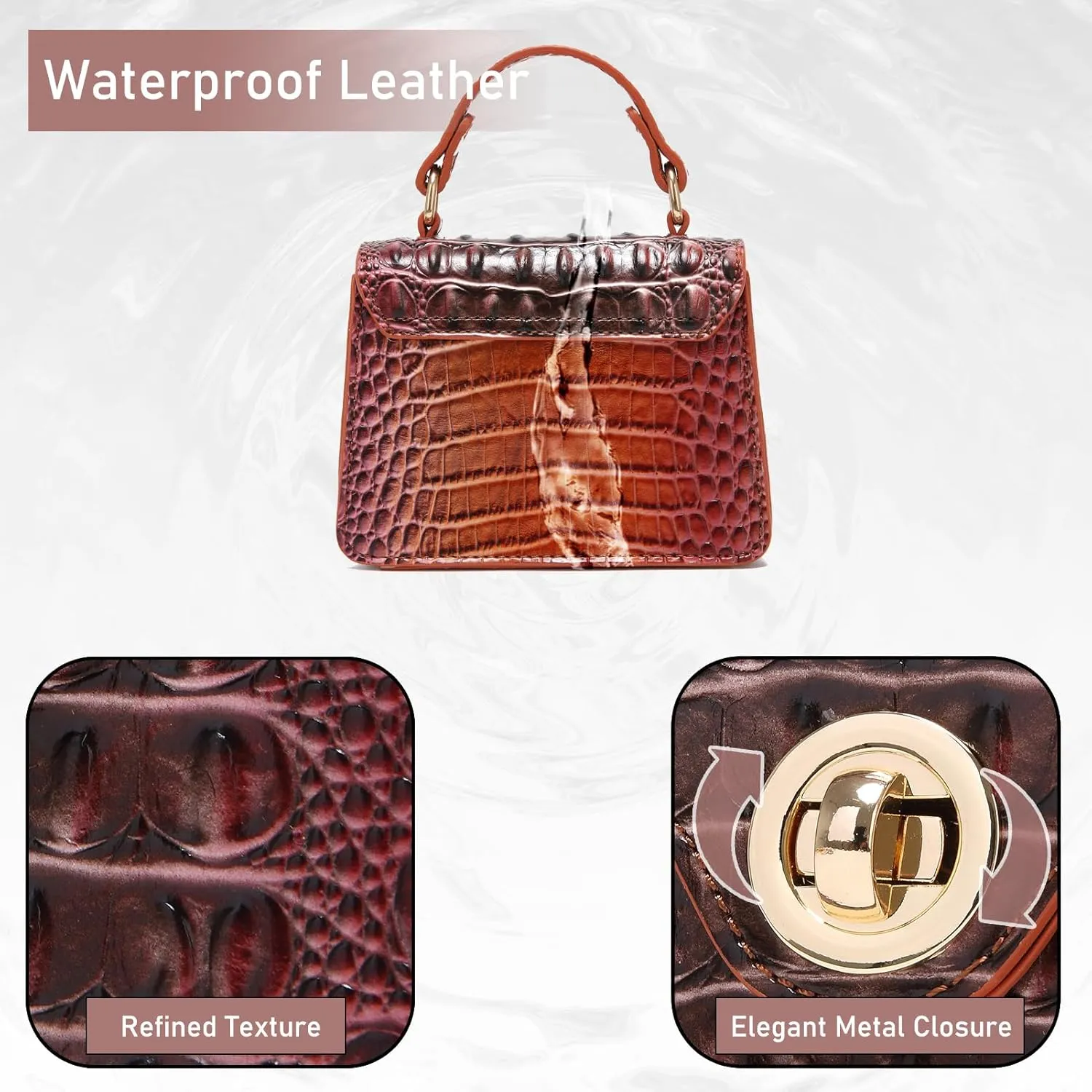 Chic Women Crocodile Leather bags Mini Top-Handle Clutch Compact Evening Bag Stylish Accessory for Essentials