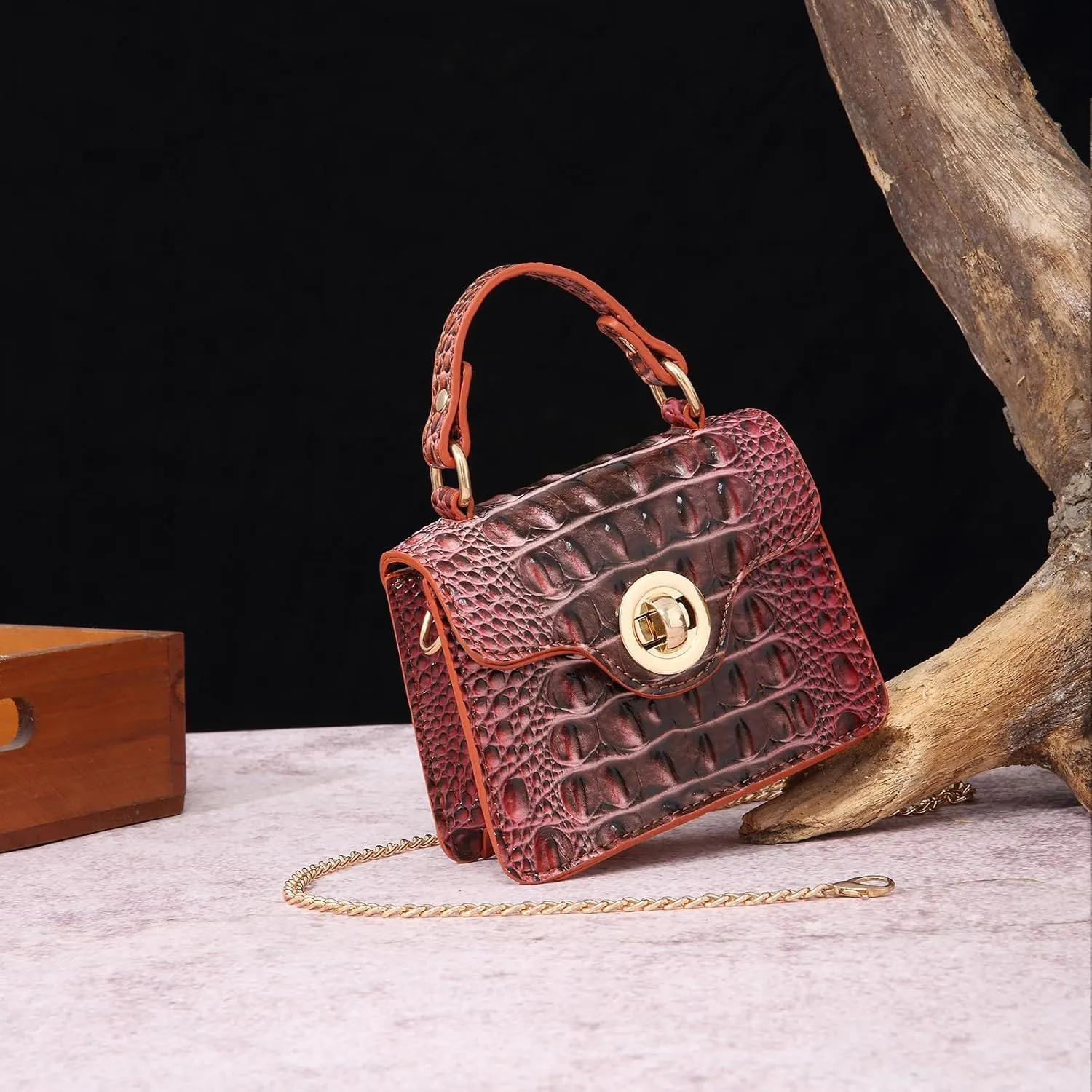 Chic Women Crocodile Leather bags Mini Top-Handle Clutch Compact Evening Bag Stylish Accessory for Essentials