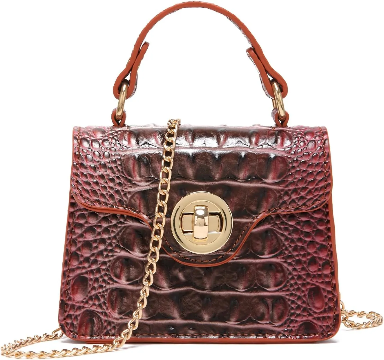 Chic Women Crocodile Leather bags Mini Top-Handle Clutch Compact Evening Bag Stylish Accessory for Essentials