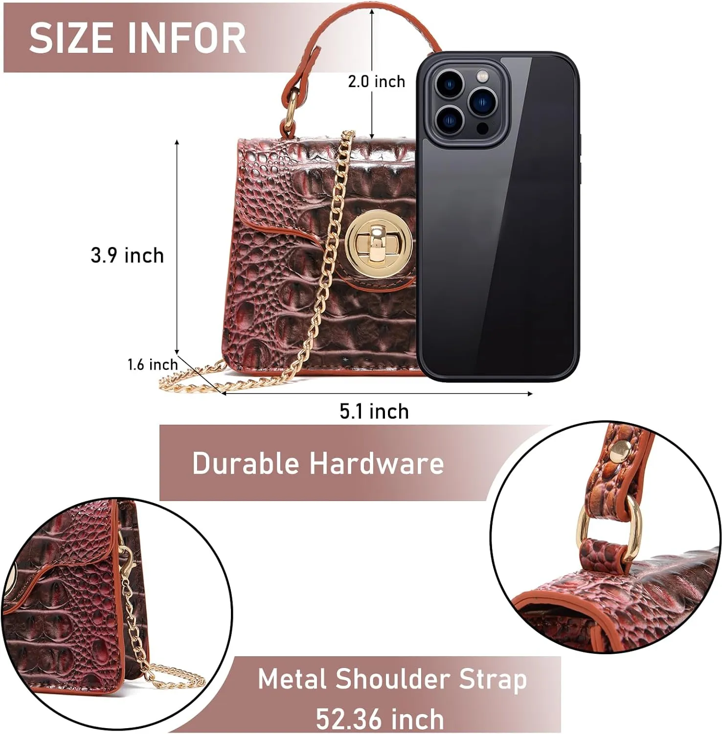 Chic Women Crocodile Leather bags Mini Top-Handle Clutch Compact Evening Bag Stylish Accessory for Essentials