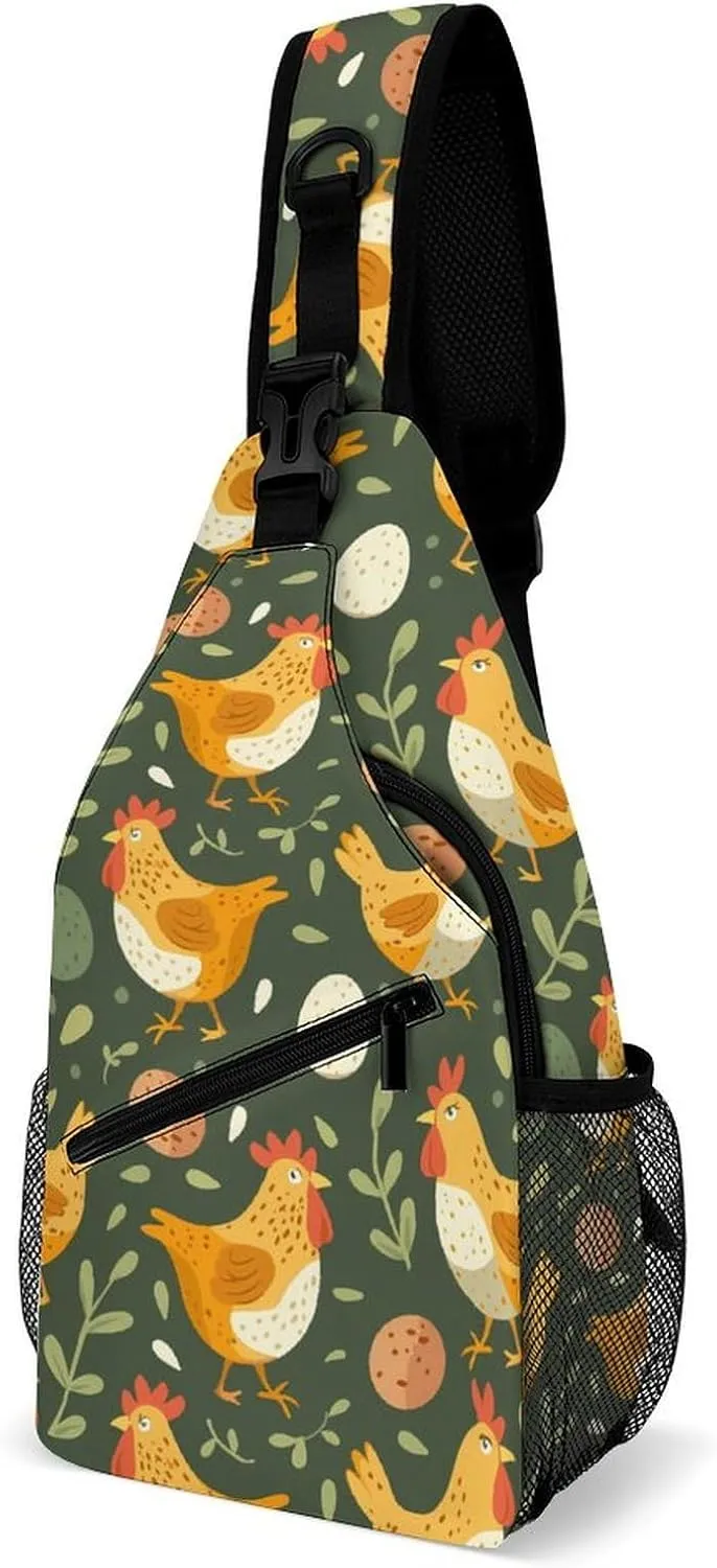 Chicken And Eggs Funny Crossbody Sling Bag Novelty Chest Bags Shoulder Backpack For Travel Hiking 15×8×4 Inches