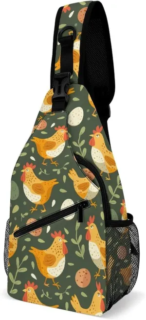 Chicken And Eggs Funny Crossbody Sling Bag Novelty Chest Bags Shoulder Backpack For Travel Hiking 15×8×4 Inches