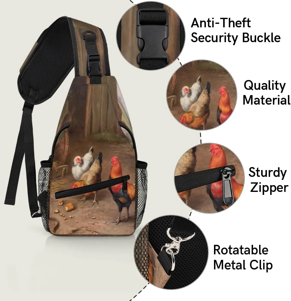 Chicken Nest Barrel Sling Bag for Women Men Crossbody Sling Backpack Shoulder Bag Chest Bag Daypack for Travel Hiking Outdoor