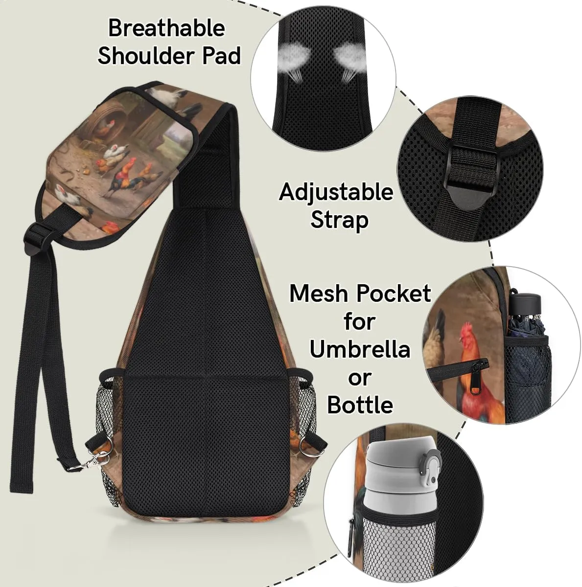 Chicken Nest Barrel Sling Bag for Women Men Crossbody Sling Backpack Shoulder Bag Chest Bag Daypack for Travel Hiking Outdoor