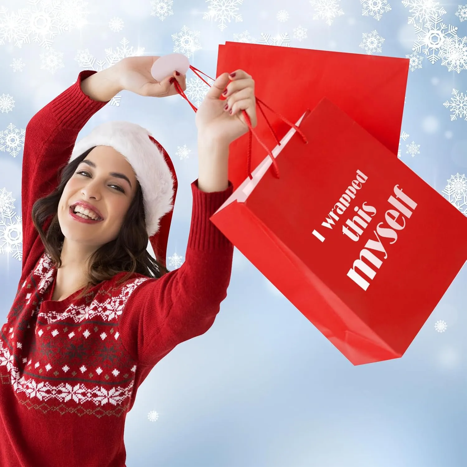 Cholemy 10 Pcs 13" Large Christmas Funny Bags Holiday Gift Bags Bulk with Tissue Paper Reusable Paper Bags Funny Gift Wrap Xmas Bags for Holiday Present Wrapping (Red, Green,Classic)