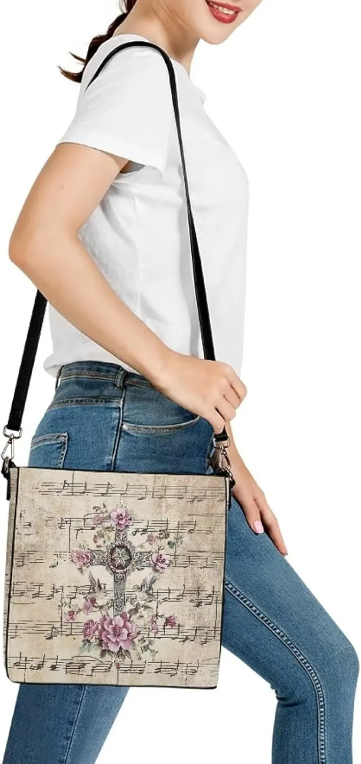 Christian Tote Bags for Women, God Quotes Leather Handbags Bucket Bags, PU Leather Bible Church Bag Satchel Hobo