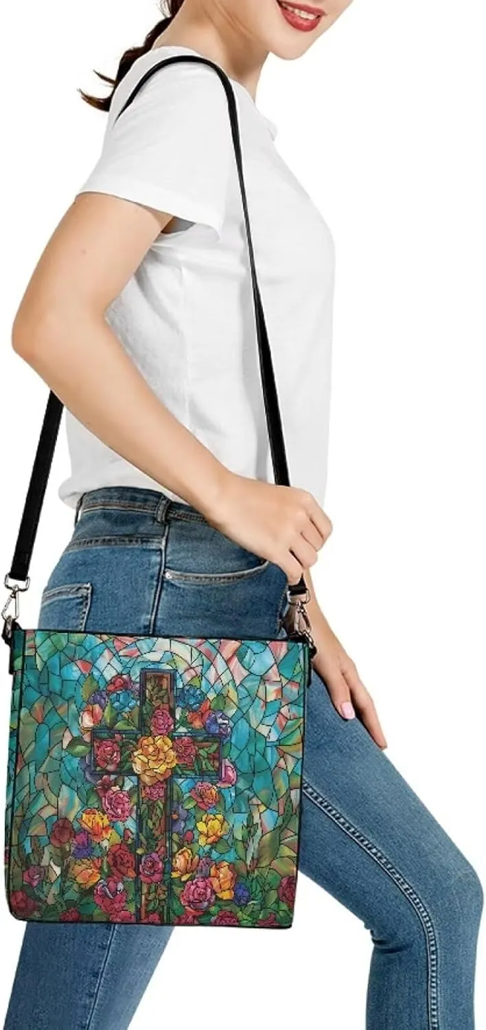 Christian Tote Bags for Women, God Quotes Leather Handbags Bucket Bags, PU Leather Bible Church Bag Satchel Hobo