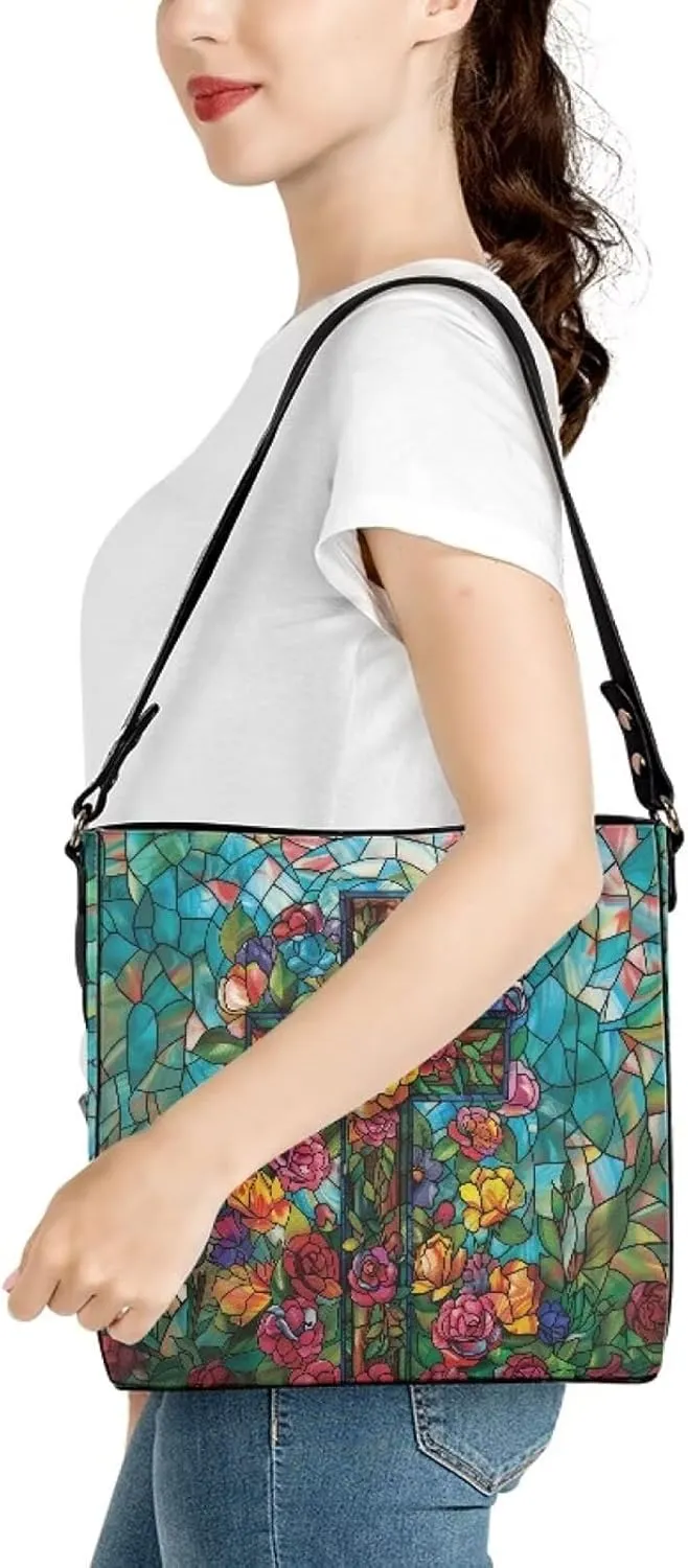 Christian Tote Bags for Women, God Quotes Leather Handbags Bucket Bags, PU Leather Bible Church Bag Satchel Hobo