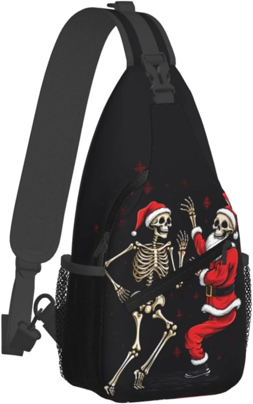Christmas Father Skull Skeleton Sling Bag for Women Men, Dance Adjustable Rope Crossbody Single Shoulder Bag for Travel Hiking Cycling Gift