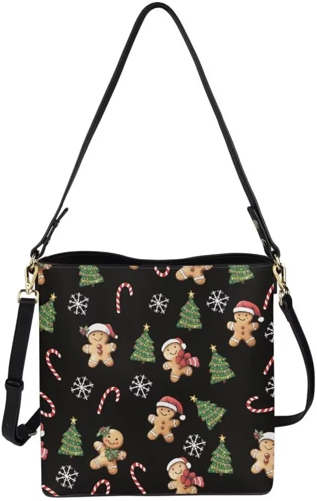 Christmas Large Leather Tote Bags for Women Lady Soft Bucket Bag Trendy Shoulder Bucket Womens Purses and Handbags