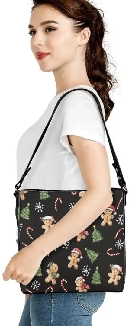 Christmas Large Leather Tote Bags for Women Lady Soft Bucket Bag Trendy Shoulder Bucket Womens Purses and Handbags
