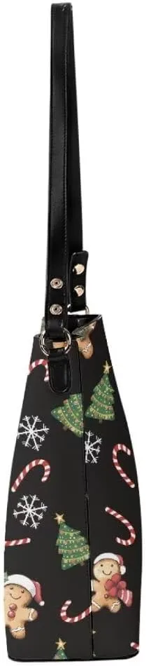 Christmas Large Leather Tote Bags for Women Lady Soft Bucket Bag Trendy Shoulder Bucket Womens Purses and Handbags