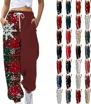 Christmas Sweatpants for Women 2024 High Waist Joggers Drawstring Elastic Fashion Pajamas Pants WOM