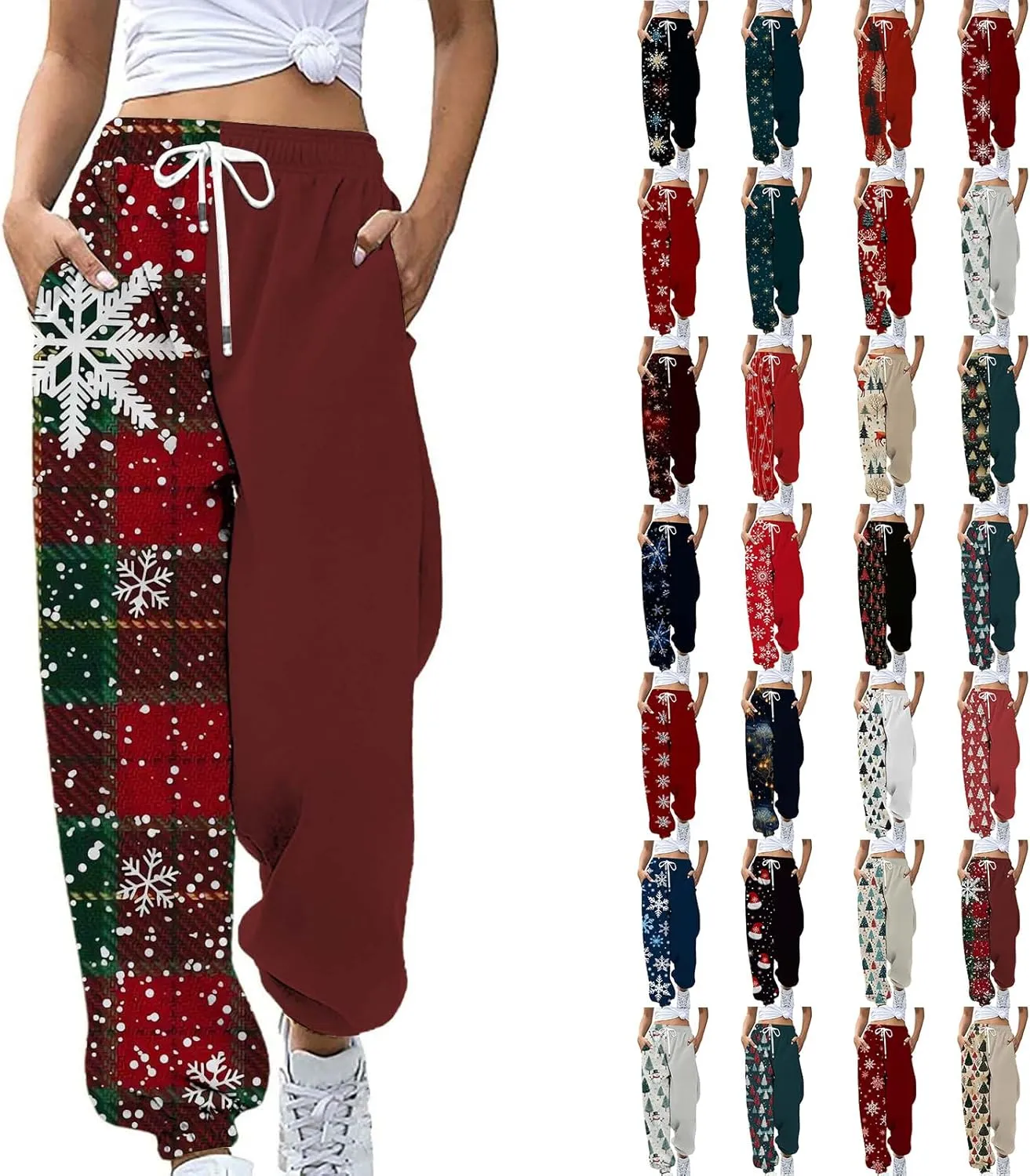 Christmas Sweatpants for Women 2024 High Waist Joggers Drawstring Elastic Fashion Pajamas Pants WOM