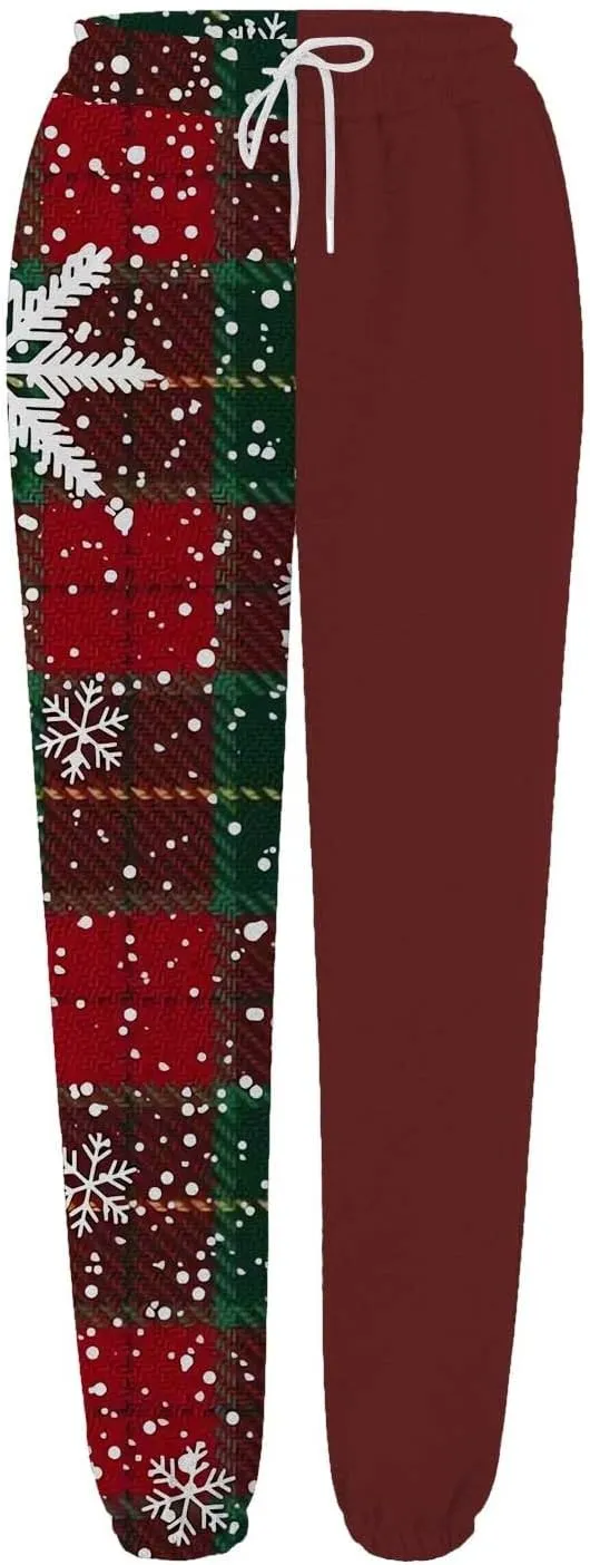 Christmas Sweatpants for Women 2024 High Waist Joggers Drawstring Elastic Fashion Pajamas Pants WOM