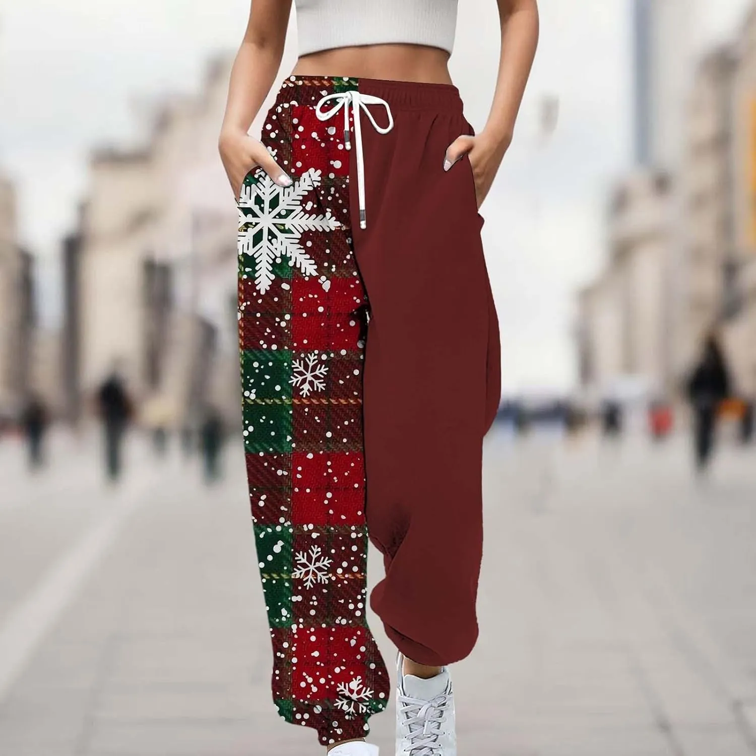 Christmas Sweatpants for Women 2024 High Waist Joggers Drawstring Elastic Fashion Pajamas Pants WOM