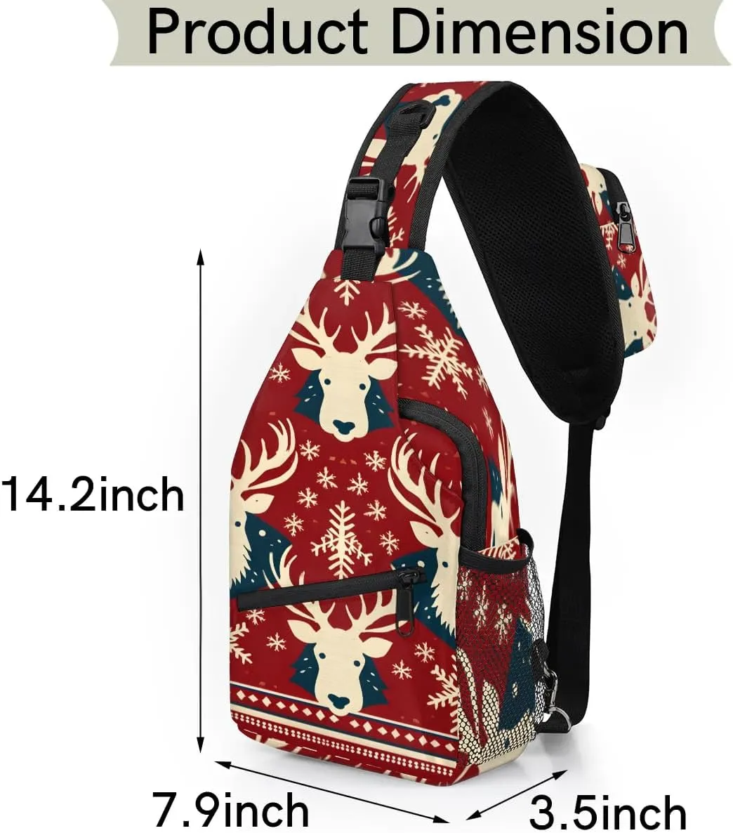 Christmass Sling Bag for Women Men Milu Deer Crossbody Shoulder Bags for Women Hiking Chest Daypack One Strap Sling Backpack Waterproof Travel Sling Bag Red