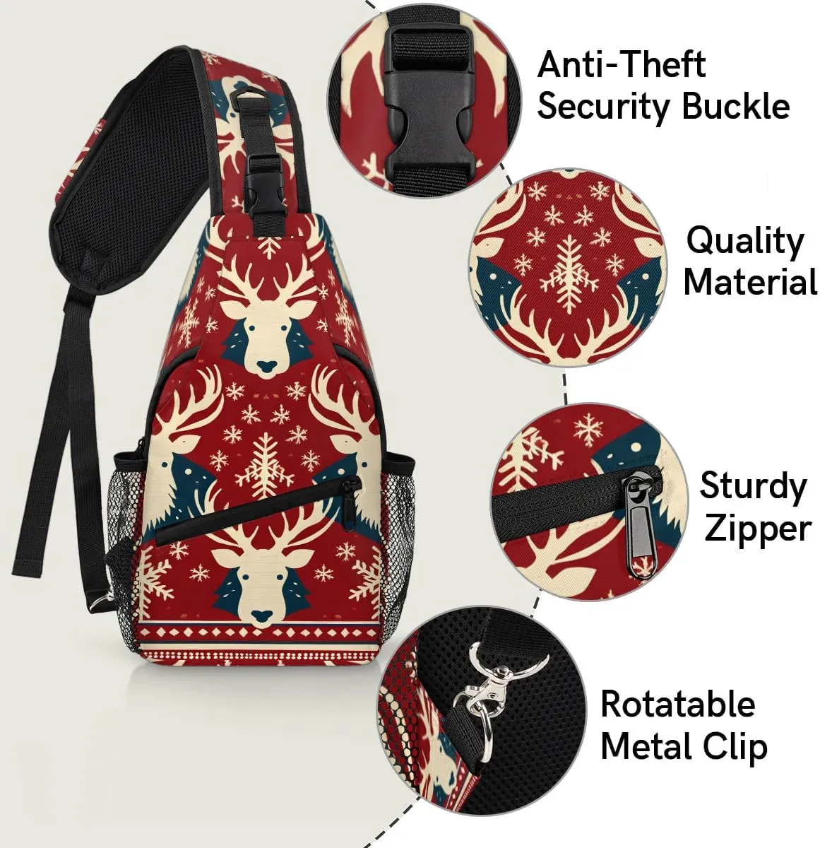 Christmass Sling Bag for Women Men Milu Deer Crossbody Shoulder Bags for Women Hiking Chest Daypack One Strap Sling Backpack Waterproof Travel Sling Bag Red