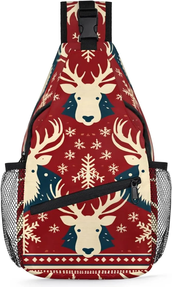 Christmass Sling Bag for Women Men Milu Deer Crossbody Shoulder Bags for Women Hiking Chest Daypack One Strap Sling Backpack Waterproof Travel Sling Bag Red