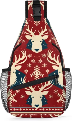Christmass Sling Bag for Women Men Milu Deer Crossbody Shoulder Bags for Women Hiking Chest Daypack One Strap Sling Backpack Waterproof Travel Sling Bag Red