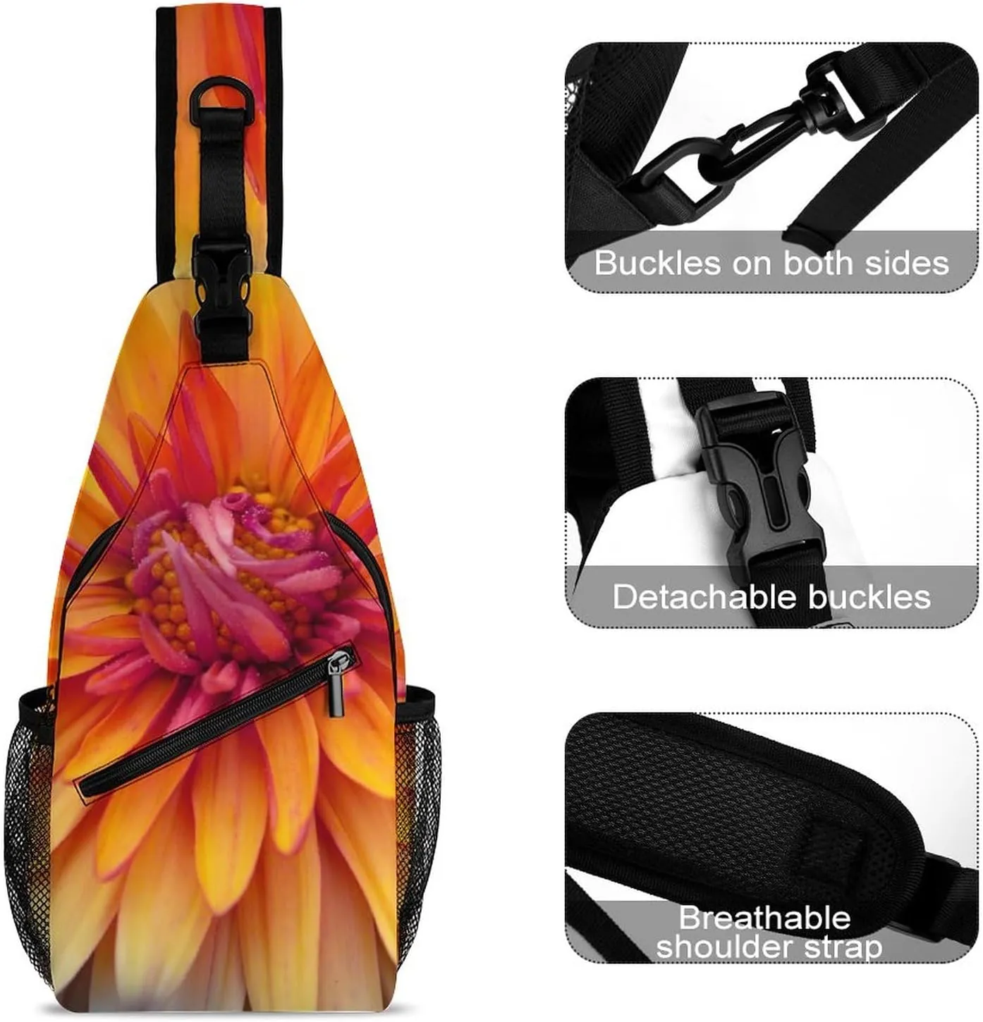 Chrysanthemum Flower Purple Sling Bag for Women Men Crossbody Shoulder Bag with A