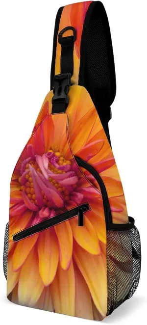 Chrysanthemum Flower Purple Sling Bag for Women Men Crossbody Shoulder Bag with A