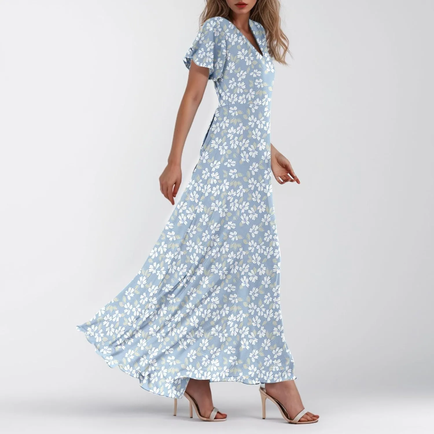 Church Dresses for Women 2025 Summer Short Sleeve Chiffon Floral Modest Dress Retro Boho Wedding Guest Dress
