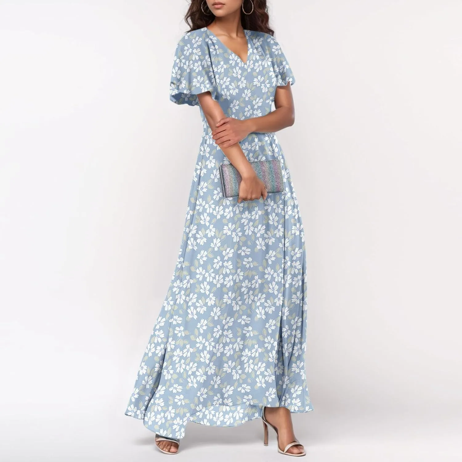 Church Dresses for Women 2025 Summer Short Sleeve Chiffon Floral Modest Dress Retro Boho Wedding Guest Dress