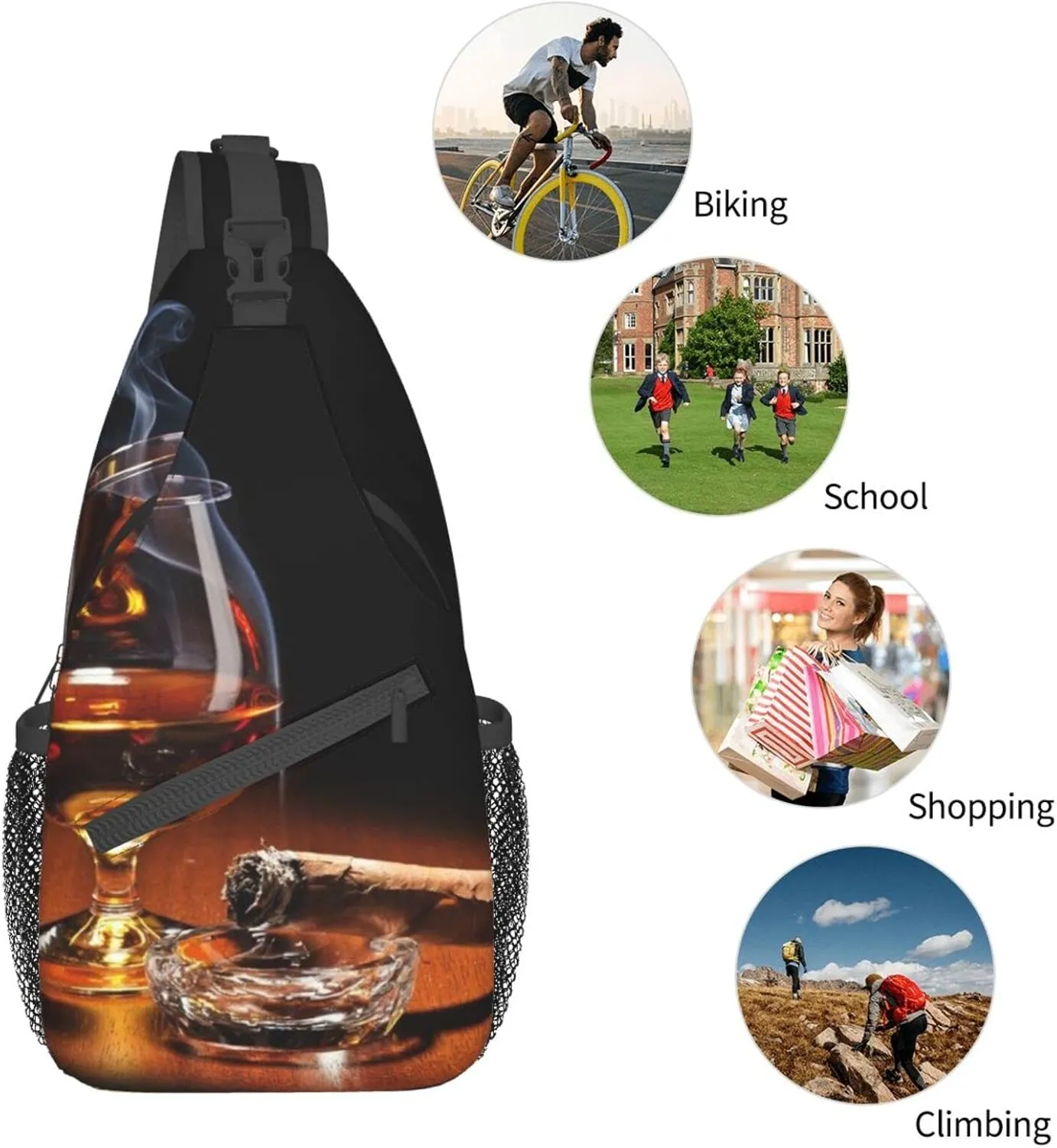 Cigar And Whiskey Cross Chest Bag Diagonally,Crossbody Backpack Travel Hiking Casual Chest Bags Lightweight Sling Bag