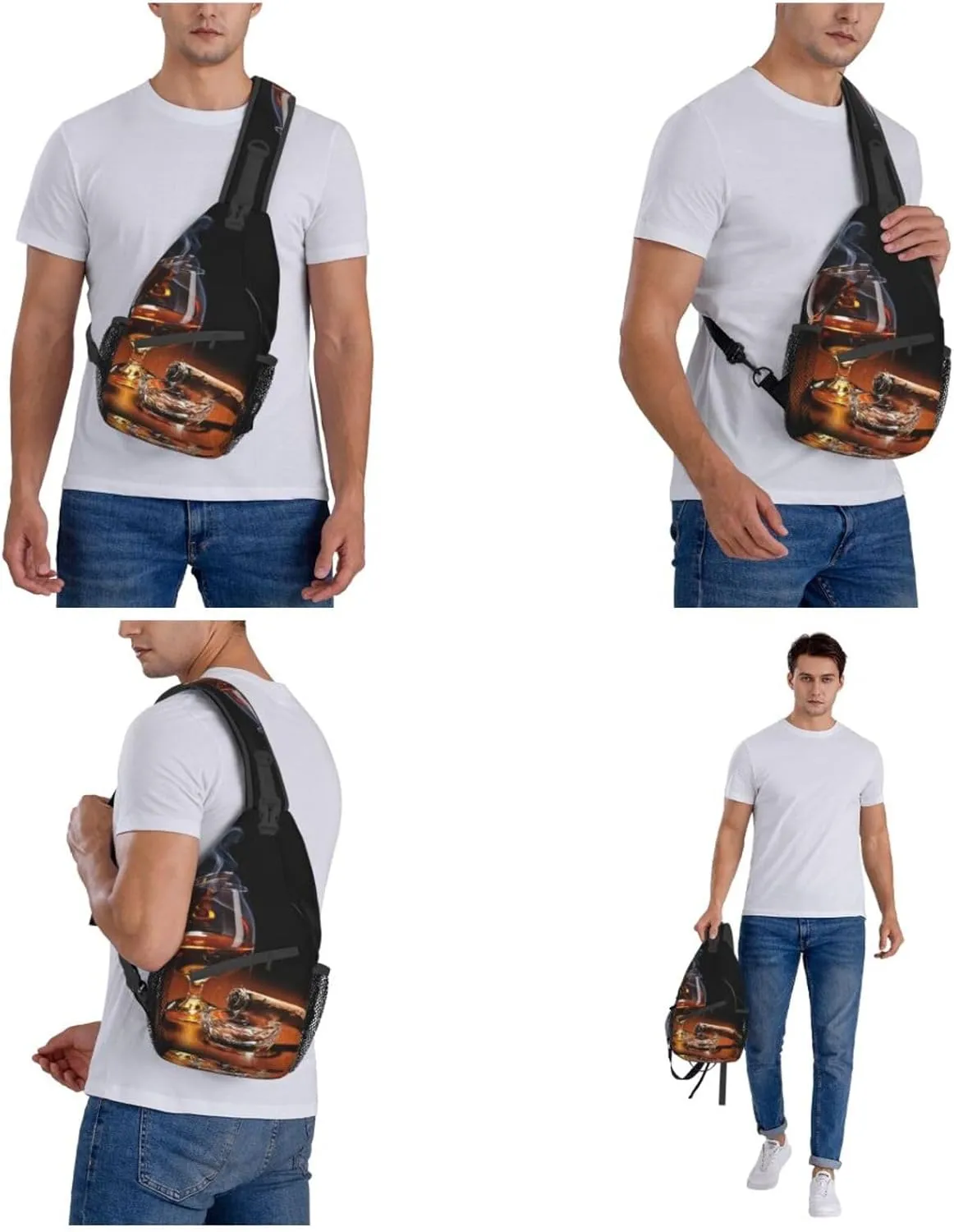 Cigar And Whiskey Cross Chest Bag Diagonally,Crossbody Backpack Travel Hiking Casual Chest Bags Lightweight Sling Bag