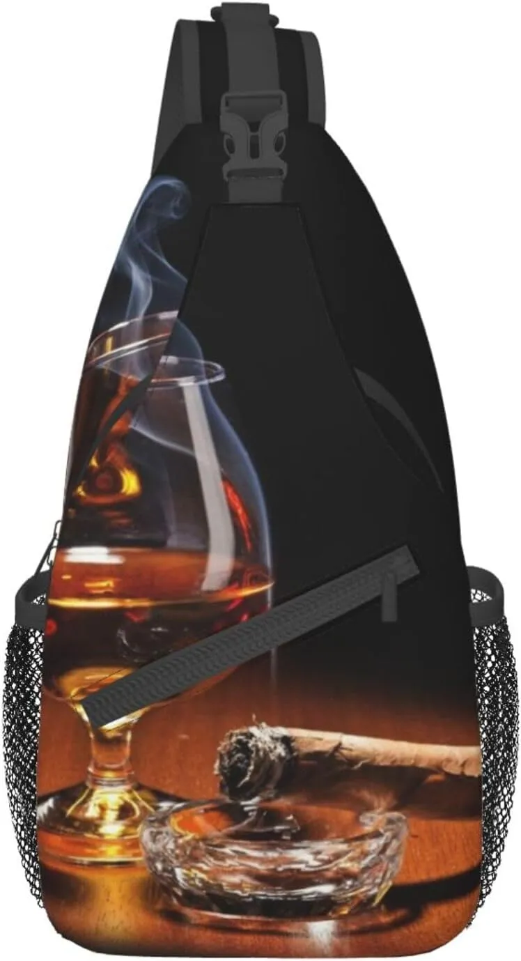 Cigar And Whiskey Cross Chest Bag Diagonally,Crossbody Backpack Travel Hiking Casual Chest Bags Lightweight Sling Bag