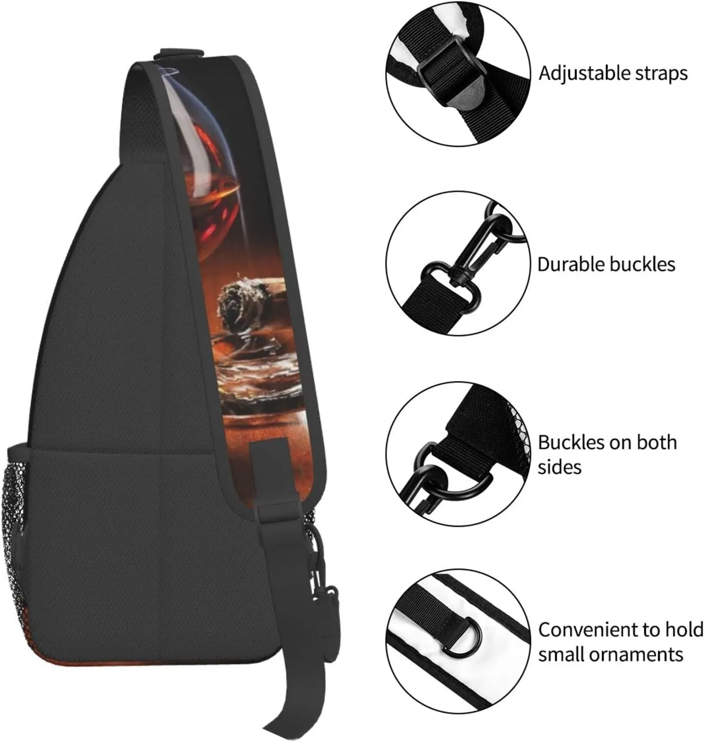 Cigar And Whiskey Cross Chest Bag Diagonally,Crossbody Backpack Travel Hiking Casual Chest Bags Lightweight Sling Bag