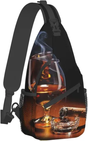 Cigar And Whiskey Cross Chest Bag Diagonally,Crossbody Backpack Travel Hiking Casual Chest Bags Lightweight Sling Bag