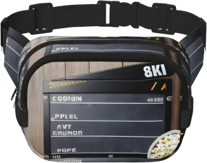 Cinema Movie Clapboard And Popcorn Zipper Fanny Pack, Crossbody Bags With Adjustable Strap For Jogging, Cycling