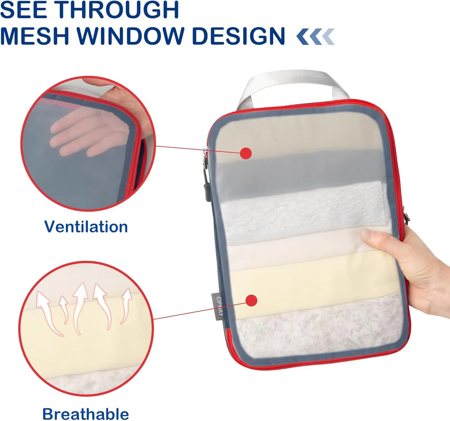 Cipway Mesh Compression Packing Cubes, Ultralight See Through Luggage Organizer Bags, Travel Essentials for Carry on Suitcase（3 Pcs,Blue）