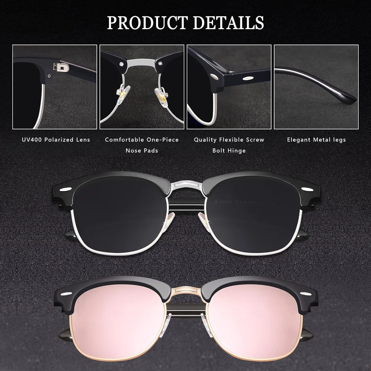Classic Semi Rimless Polarized Sunglasses for Men Women Half Frame Retro Driving Sun Glasses NP1006