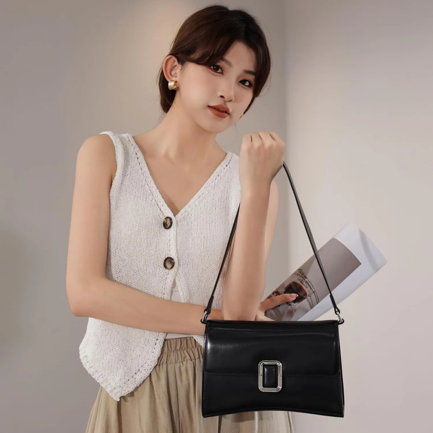 Classic underarm tote for women with adjustable Strap, Genuine Leather crossbody bag, Simple Vintage Shoulder Bags,handbag
