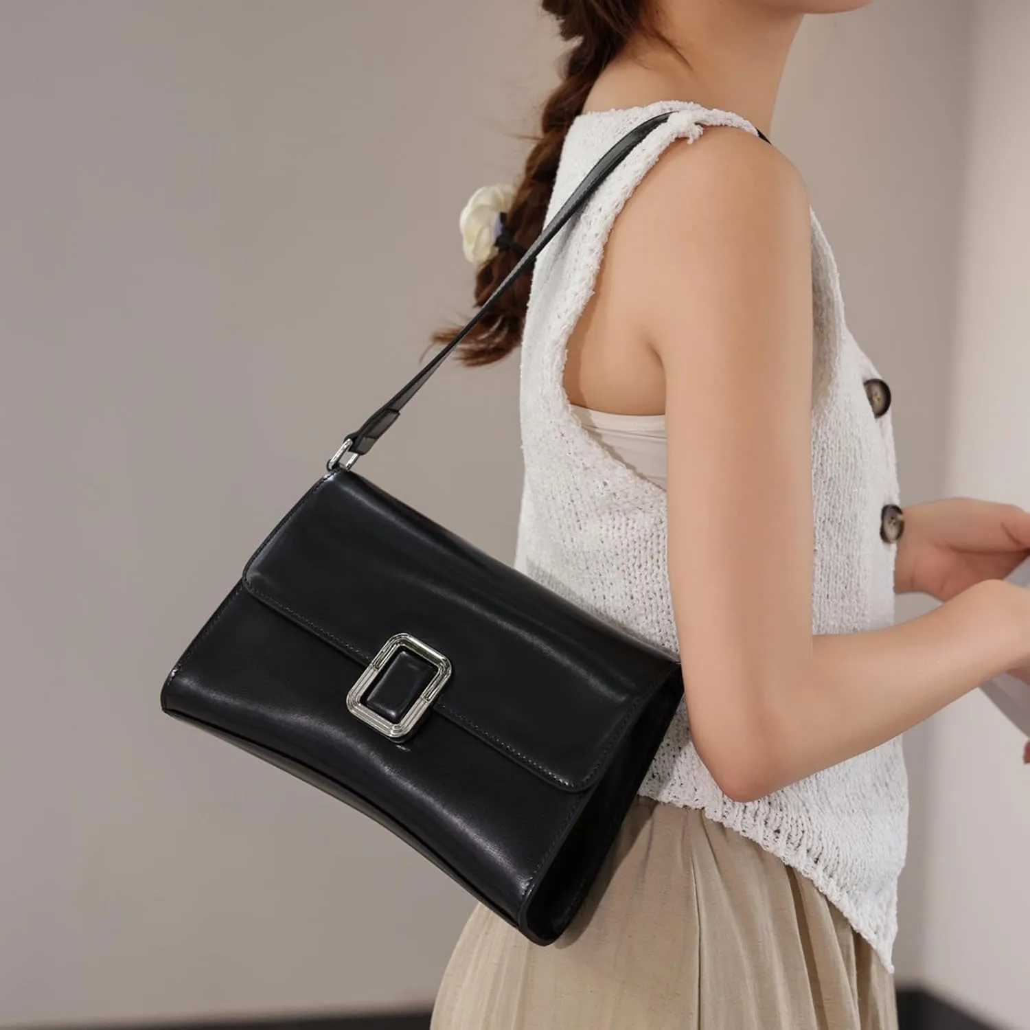 Classic underarm tote for women with adjustable Strap, Genuine Leather crossbody bag, Simple Vintage Shoulder Bags,handbag
