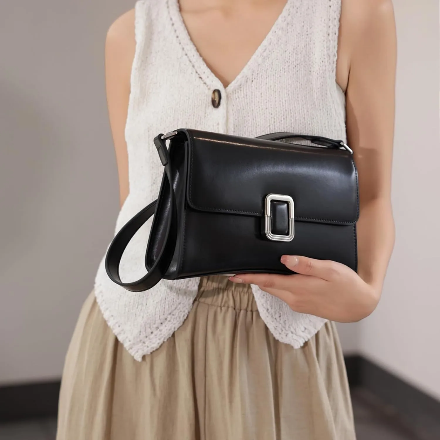 Classic underarm tote for women with adjustable Strap, Genuine Leather crossbody bag, Simple Vintage Shoulder Bags,handbag