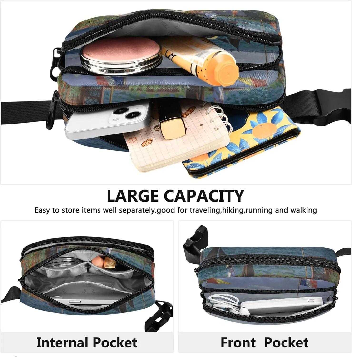 Claude Monet Jardin À Sainte Print Fanny Pack for Women Hip Pack Belt Pouch Waterproof Bright Waist Pouch for Women