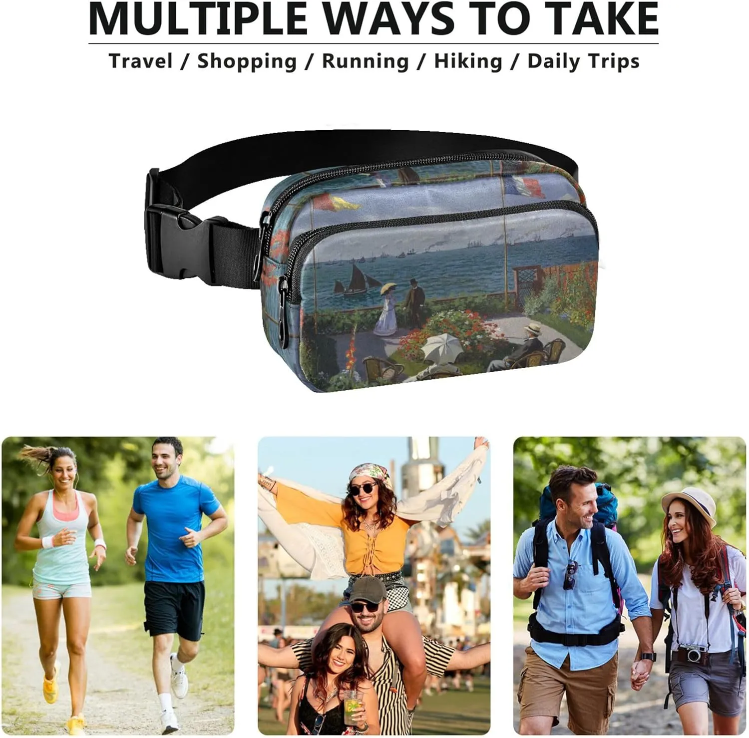 Claude Monet Jardin À Sainte Print Fanny Pack for Women Hip Pack Belt Pouch Waterproof Bright Waist Pouch for Women