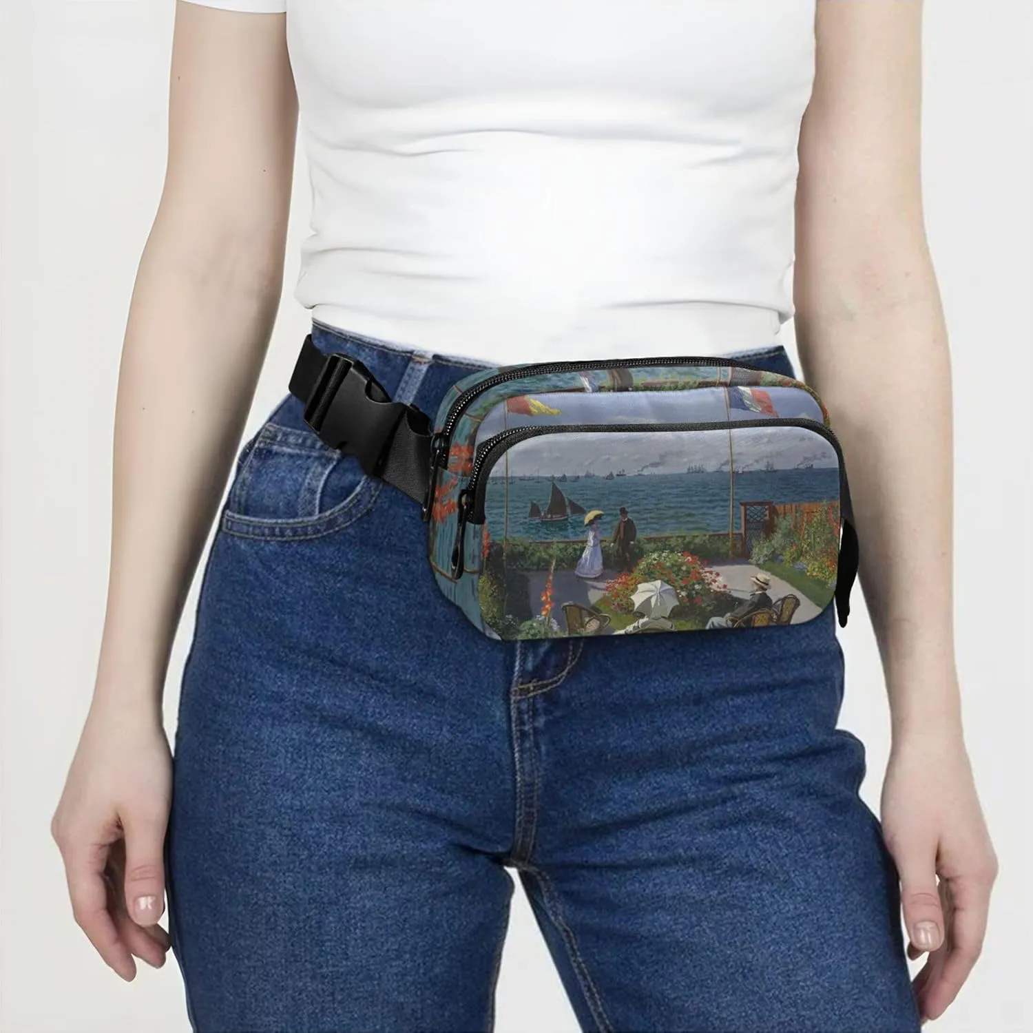 Claude Monet Jardin À Sainte Print Fanny Pack for Women Hip Pack Belt Pouch Waterproof Bright Waist Pouch for Women
